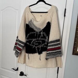 FP Movement by Free People Cream Sweater with Black and Red Accents